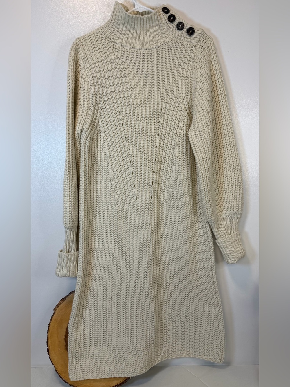 Anthropologie Moon River Cream Knit High Mock Neck Sweater Dress Women’s Medium - Picture 2 of 13